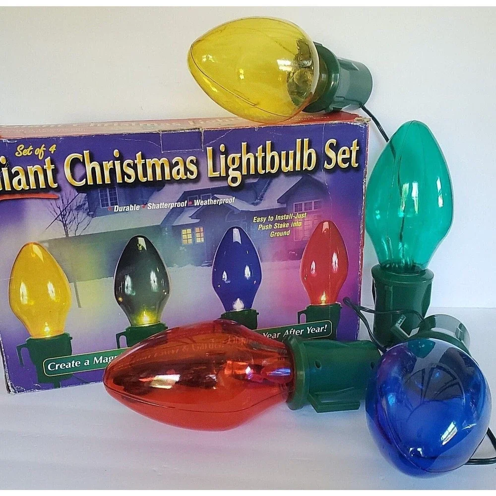 8 Jumbo Christmas Light Bulb Giant Blow Mold Yard Stake Hanging Decorations Vtg
